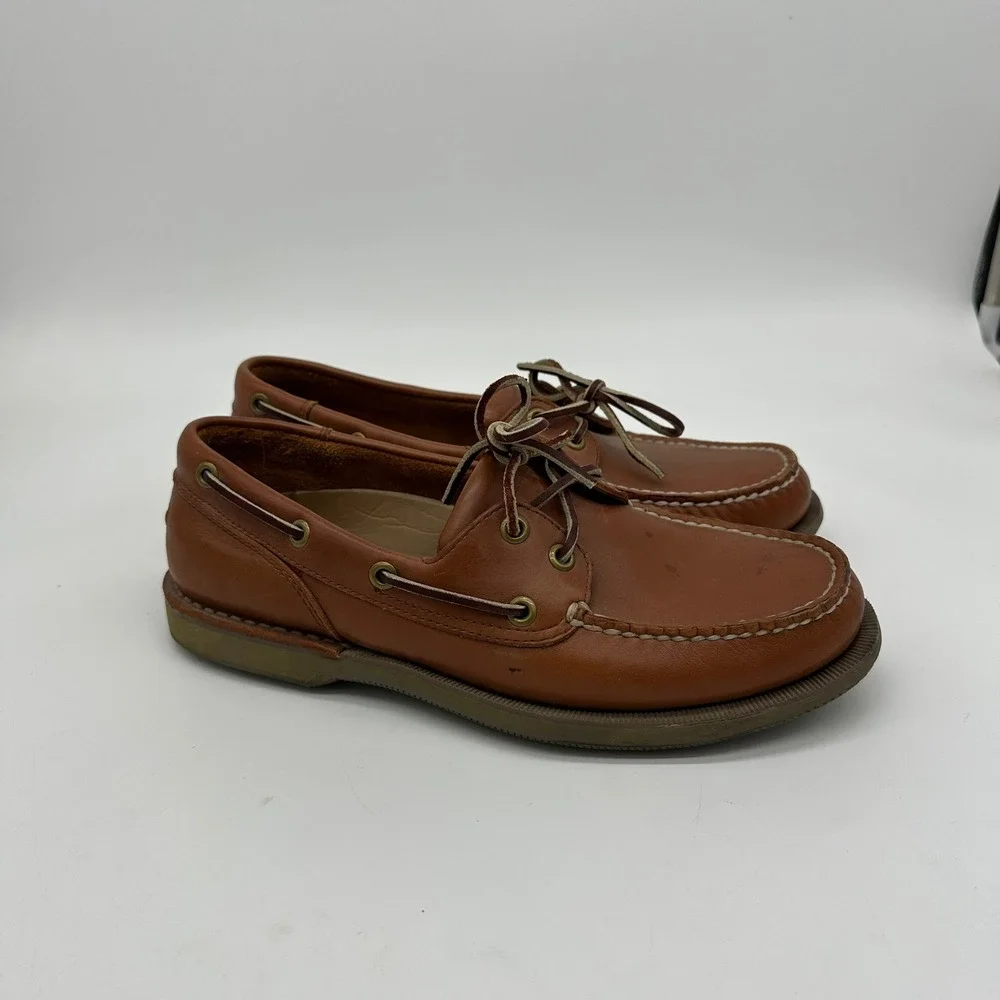 Rockport Leather Boat‎ Shoes Mens 9 N Brown Slip On Lace Up Loafers Dress Shoes